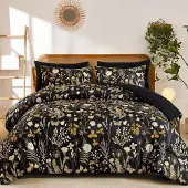 Sonstiges Bettwäsche-Set 2-teilig 155x220cm Schwarz Golden Beige Floral Mikrofaser