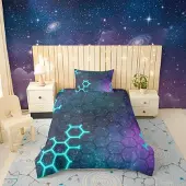 Sonstiges Bettwäsche-Set 2-teilig 135x200 cm, Honeycomb Galaxy Design, Blau/Lila, Mikrofaser