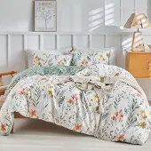 Sonstiges Bettwäsche-Set 3-teilig Baumwolle Weiß/Grün 240x220 cm + 2x 50x75 cm Blattmotiv