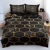 Sonstiges Bettwäsche Set 135x200cm + 80x80cm Schwarzes Gold Geometrie Hexagon Mikrofaser 2-teilig