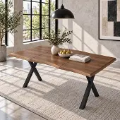 Ninkear Esstisch 160x78x75cm, 4-6 Personen, Wellenplatte, X-Eisenbeine, Walnuss (Walnut)