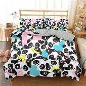 Sonstiges Bettwäsche Set Panda Karikatur Bambus Motiv 135x200 cm + 80x80 cm Mikrofaser