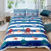 Sonstiges Bettwäsche-Set 220x240 cm 3-teilig Mikrofaser Ozean Motiv marineblau mit Reißverschluss
