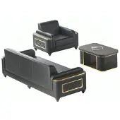 AEA Schwarz 3-Sitzer Sofa Sessel Braun Couchtisch Modern Design Arbeitszimmer