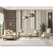 AEA Stilvolle Chesterfield Sitzgarnitur Beiger Dreisitzer Luxus Sessel