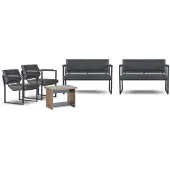 AEA Schwarz-Braune Büromöbel Designer Beistelltisch 2x Ledersessel 2-Sitzer