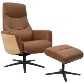 KAWOLA Relaxsessel VANITAS Drehsessel Eiche Leder braun mit Hocker