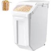 Vevor Reisbehälter 20 L Tierfutterbehälter aus PP-Kunststoff Stapelbar für Getreide, Reis (14 kg), Müsli und Mehl (10 kg), Luftdichter Deckel, Doppelter Dichtungsring, Sichtfenster und Messbecher