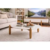 AEA Exklusiver Weißer Rundtisch Wohnzimmertisch Edle Holzfüße Sofatisch