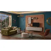 AEA TV Lowboard Haengendes Regal Couchtisch Beistelltisch Pouf modern braun