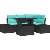 vidaXL Gartensofa-set 6 stk. 4-Sitzanzahl Schwarz und Blau Poly-Rattan