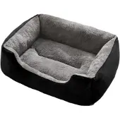 Sonstiges Hundebett Rechteckig Flauschig Plüsch Haustierbett Katzenbett Warm Strapazierfähig Schwarz XXL 80x60x15cm