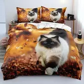 Sonstiges Bettwäsche-Set 220x240cm 3D Katze Weiß Mikrofaser 3-teilig mit 2 Kissenbezügen 80x80cm