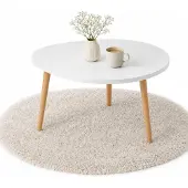 Merkloos Omgoods – Skandinavischer Esstisch – Weißer, ovaler Tisch mit Holzbeinen