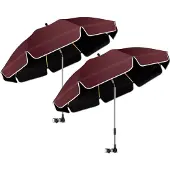 Sonstiges 2er-Pack Strandstuhl Sonnenschirm 124cm, UPF50+ UV-Schutz, 360° drehbar, Weinrot