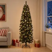 Syfax Künstlicher schmaler Weihnachtsbaum 210 cm 300 LEDs Warmes Weiß