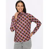 HEINE T-Shirt "Langarm-Shirt Rollkragenshirt mit Grafik-Dessin", Damen, Gr. 38, bunt (lavendel, schoko, bedruckt), Modisch, Rundhals, Shirts T-Shirt