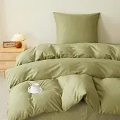 Sonstiges Bettwäsche-Set 2-teilig 155x220cm+80x80cm Oliven Grün 100% Baumwolle