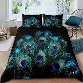 Sonstiges Bettwäsche-Set Pfau 220x240 cm 3-teilig 100% Mikrofaser mit Reißverschluss