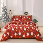 Sonstiges Bettwäsche-Set Weihnachtsmann Muster 200x200 cm Rot Mikrofaser 2 Kissenbezüge 80x80 cm