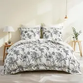 Sonstiges Bettwäsche-Set 155x220 cm Baumwolle Botanisch 2-teilig mit Kissenbezug 80x80 cm Weiß