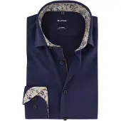 Olymp Langarmhemd "Luxor", Herren, Gr. 42, N-Gr, blau (marine), Web, Obermaterial: 100% Baumwolle, tailliert normal, 2-Knopf-Manschette, Hemden Langarmhemd, Businesshemd, Global-Kentkragen, Modern Fit