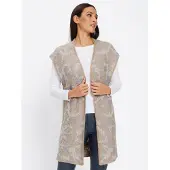 HEINE Strickweste "Strickweste Strickweste", Damen, Gr. 46, mittelblau, champagner, gemustert, Jacquard, , Modisch, V-Ausschnitt, Westen Strickweste