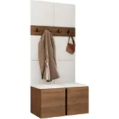 Mirjan 24 Garderoben-Set Orion IV, Garderobe mit Sitzbank mit 8 x Wandpanel 42x42 (Farbe: Nuss Warmia, Soft 017)