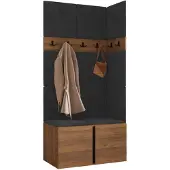 Mirjan 24 Garderoben-Set Orion I, Garderobe mit Sitzbank mit 11 x Wandpanel 42x42 (Farbe: Nuss Warmia, Polo 897)