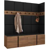 Mirjan 24 Garderoben-Set Orion II, Garderobe mit Sitzbank mit 19 x Wandpanel 42x42 (Farbe: Nuss Warmia, Soft 011)