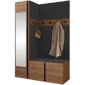 Mirjan 24 Garderoben-Set Orion X, Garderobe mit Sitzbank mit 11 x Wandpanel 42x42 (Farbe: Nuss Warmia, Polo 897)