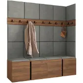 Mirjan 24 Garderoben-Set Orion II, Garderobe mit Sitzbank mit 19 x Wandpanel 42x42 (Farbe: Nuss Warmia, Polo 894)