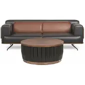 JVmoebel Exklusive Braune Ledercouch Stilvoller Couchtisch Arbeitszimmer Set