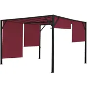 Mendler Pergola Baia, Garten Pavillon Terrassenüberdachung, stabiles 6cm-Stahl-Gestell + Schiebedach bordeau