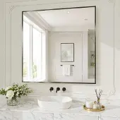 OEM Wandspiegel 90×90 cm, gehärtetes Glas, schwarz, für Bad & Wohnzimmer