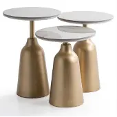 JVmoebel Beistelltisch Set 3tlg Modern Gold Weiss Luxus Marmor Optik Couchtisch