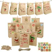 OEM Adventskalender zum Befüllen, 24 Tüten, Kraftpapier, 24x13x8 cm