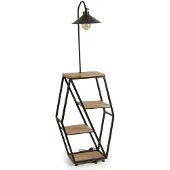 JVmoebel Stehleuchte Industrial Regal Lampe Holz Metall Design Stehlampe