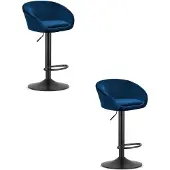 Kendra Home 2er-Set Barhocker East aus blauem Samt und schwarzem Metall