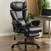 Kein Hersteller Bürostuhl mit Fußstütze & Lendenstütze, ergonomisch, höhenverstellbare Kopfstütze, Leder, Neigefunktion-Black