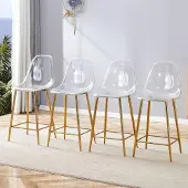 Kein Hersteller Barhocker 4er-Set, transparent, Metallgestell, modern, für Küche/Bar/Esszimmer (Gold)