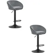 Kendra Home 2er-Set Barhocker East aus grauem Samt und schwarzem Metall