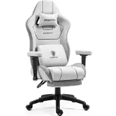 Dowinx Gaming-Stuhl Stoff, Taschenfederkissen, Massage-Lendenstütze, Fußstützen, XXL, ergonomisch Weiß