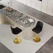 Kein Hersteller Barhocker 2er-Set, höhenverstellbar, 360° drehbar, Kunstleder, Steppmuster, Metallbeine (Black+Gold)
