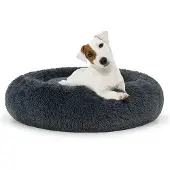 Kendra Home Rundes Donut-Tierbett aus weichem, dunkelgrauem Plüsch