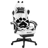 Dowinx Gaming-Stuhl ergonomisch, Fußstütze, Stoff, verstellbar, Katzenpfoten-Design Schwarz-Weiß