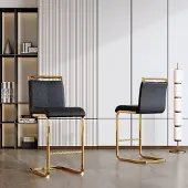 Kein Hersteller Barhocker 2er-Set, nordisch, Kunstleder, Metallbeine, H96,5cm (Black+Gold)