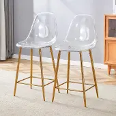 Kein Hersteller Barhocker 2er-Set, transparent, Metallgestell, modern, für Küche/Bar/Esszimmer (Gold)