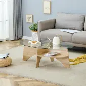 Kein Hersteller Couchtisch oval, Sicherheitsglas, 104,9x60cm, Fächer-Elemente, Ablagefunktion, Esszimmer