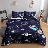 HOSIMA Kinderbettwäsche 135x200 cm Sternenhimmel Galaxie Bettbezug mit Kissenbezug 80x80 cm B-blau